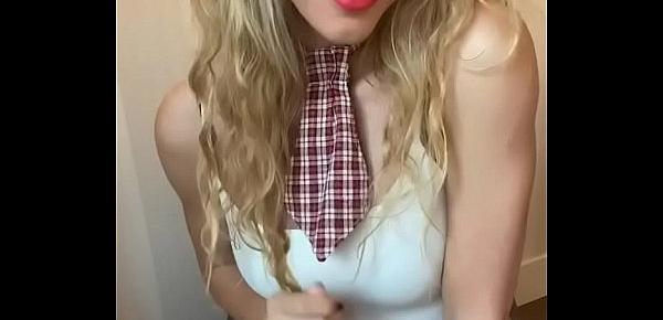  Hot young girl in a schoolgirl cosplay uses a sex toy and sends the video to her teacher